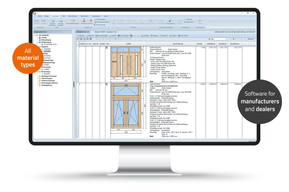 Klaes is the craftsmen's erp software for window and door construction - screenshot window construction wood