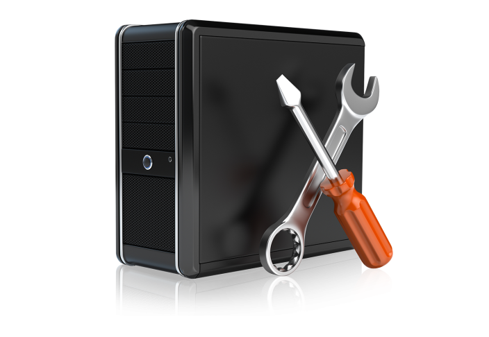 Foto von einem PC Tower und Werkzeugen